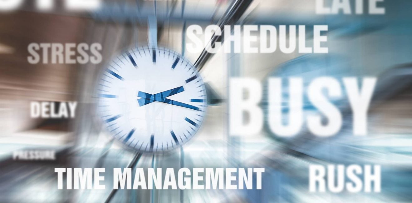 Toxic Workplace Culture | A graphic with a clock and words like Busy, Time Management, Schedule, Overtime etc.